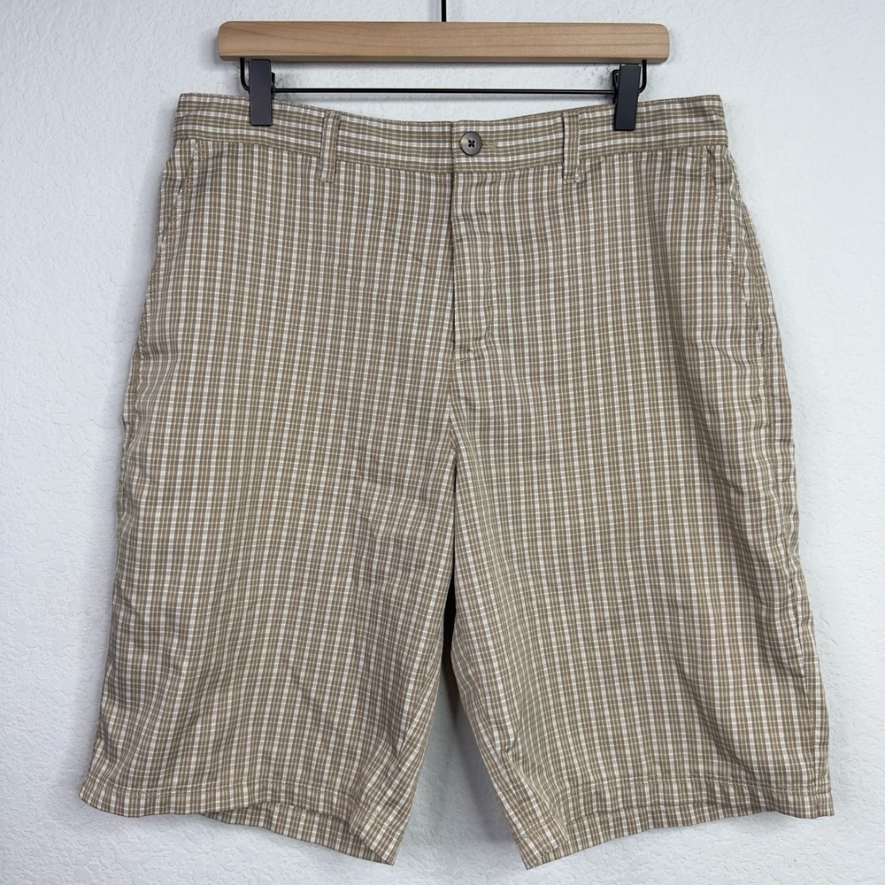 Adidas Shorts Mens 34 Beige Plaid Athleisure Golf‎ Activewear Relaxed Preppy